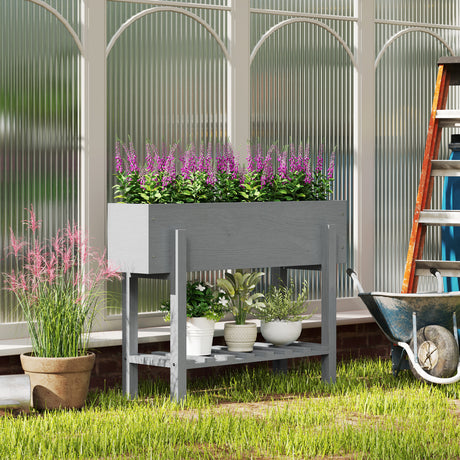easycomfort easycomfort fioriera rialzata con ripiano inferiore e 2 fori di drenaggio in legno di abete 100x30x70 5 cm grigio