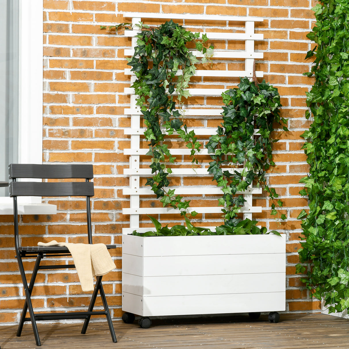 easycomfort easycomfort fioriera verticale con 4 ruote e traliccio per piante rampicanti in legno 76x30x155cm bianco