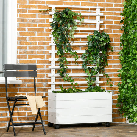 easycomfort easycomfort fioriera verticale con 4 ruote e traliccio per piante rampicanti in legno 76x30x155cm bianco