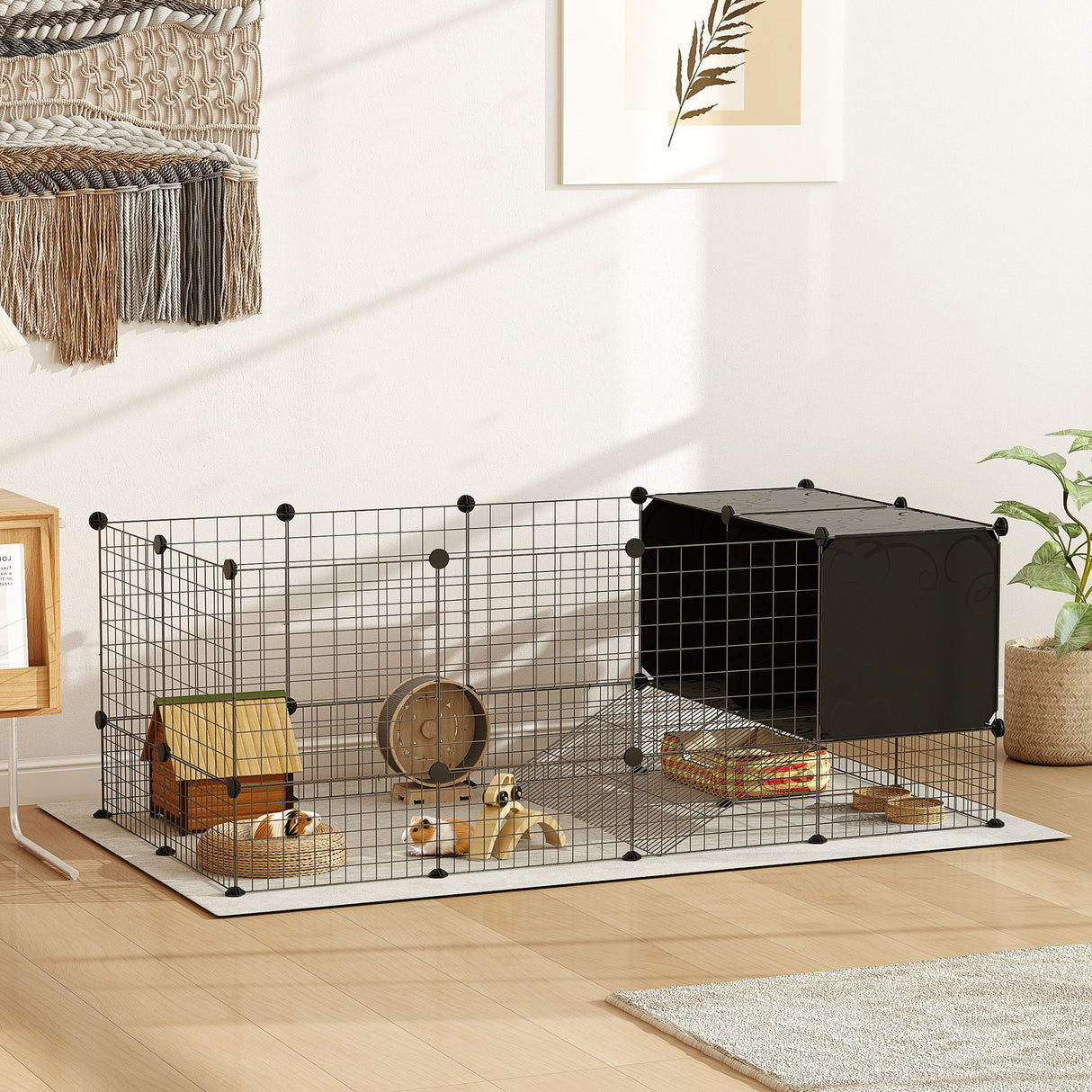 easycomfort easycomfort gabbia per animali piccoli modulabile con casette rialzate per porcellini dindia e ricci nero