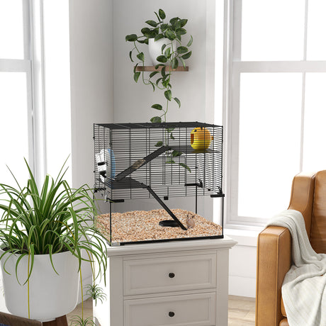 easycomfort easycomfort gabbia per criceti a 3 livelli con ruota rampe e fondo rimovibile 60x40x57cm nero