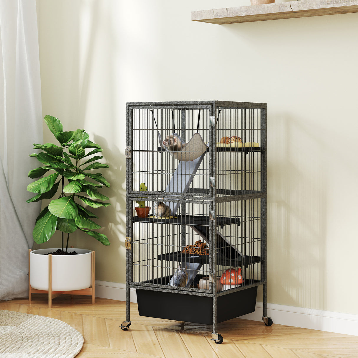 easycomfort easycomfort gabbia per piccoli animali a 4 livelli con rampe piattaforme amaca e ruote 52x52x115 cm grigio