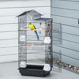 easycomfort easycomfort gabbia per uccelli con scaletta altalena ciotole e giochi in acciaio pp e legno 46x36x100 cm nera