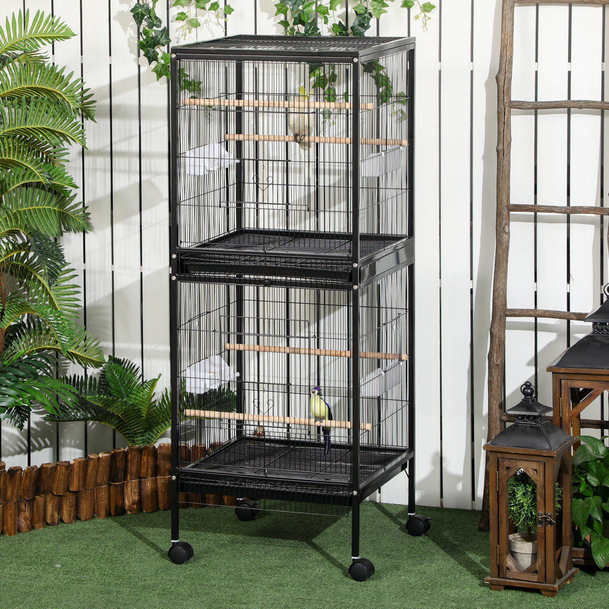 easycomfort easycomfort gabbia voliera per uccelli per interni con ruote e vassoi estraibili 51 5x50x140 cm nero