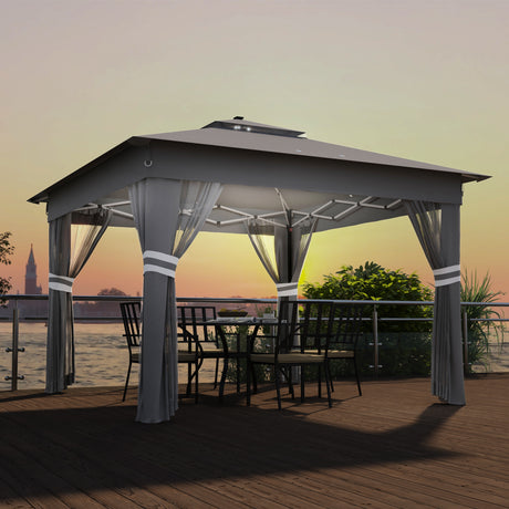 easycomfort easycomfort gazebo da giardino ad altezza regolabile con luci led in acciaio e tessuto oxford 336x336x250 270 cm grigio