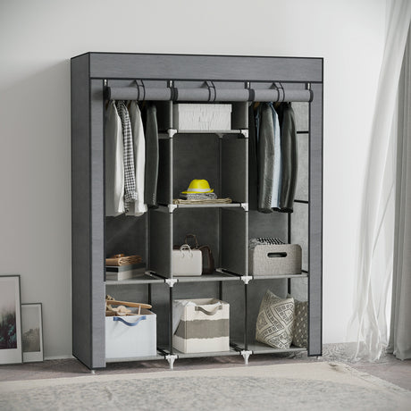easycomfort easycomfort guardaroba in tessuto non tessuto e acciaio con 8 ripiani e 2 barre 125x43x162 5 cm grigio carbone