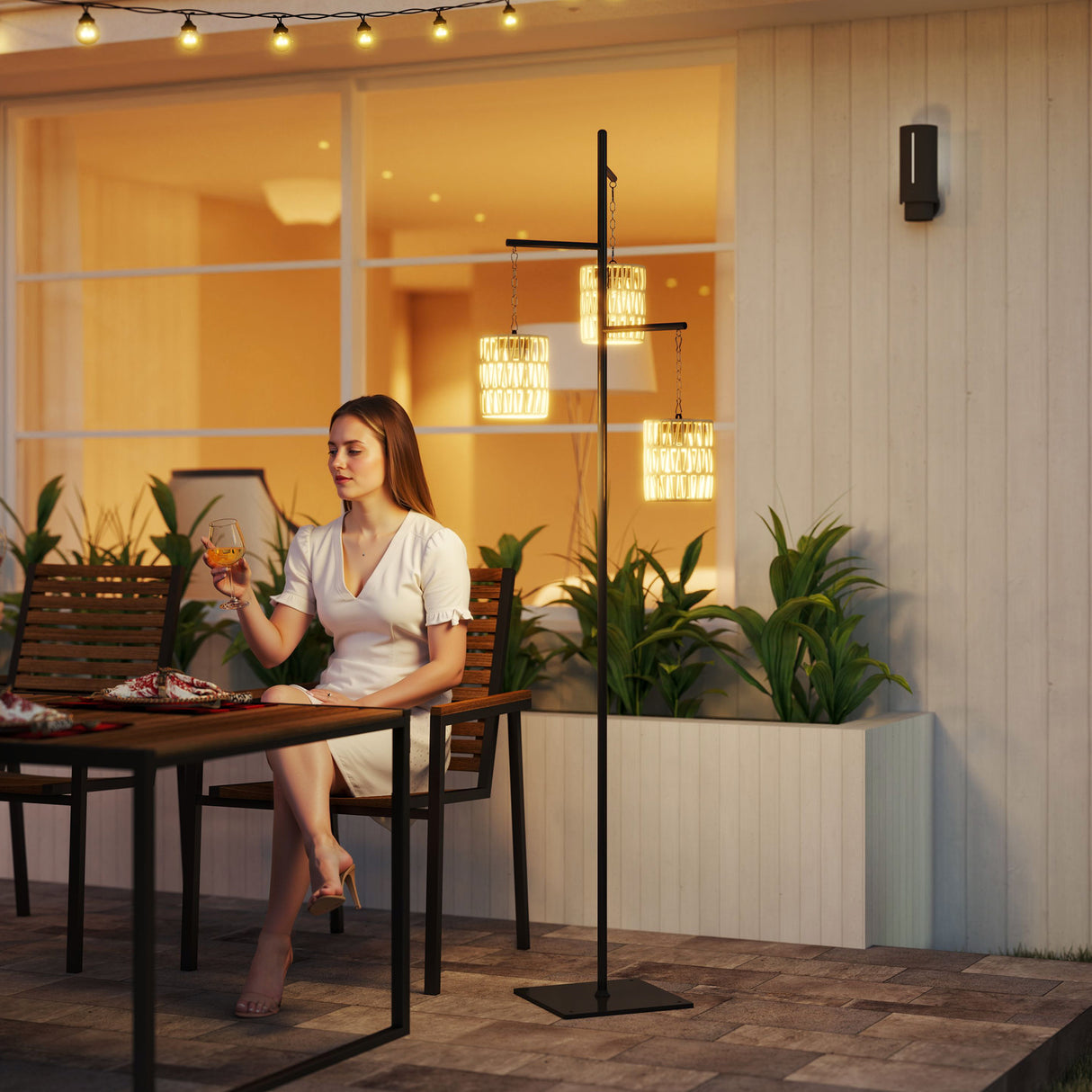 easycomfort easycomfort lampada da esterno solare in stile boho con base quadrata in rattan pe e acciaio 45x45x178 cm nero e giallo
