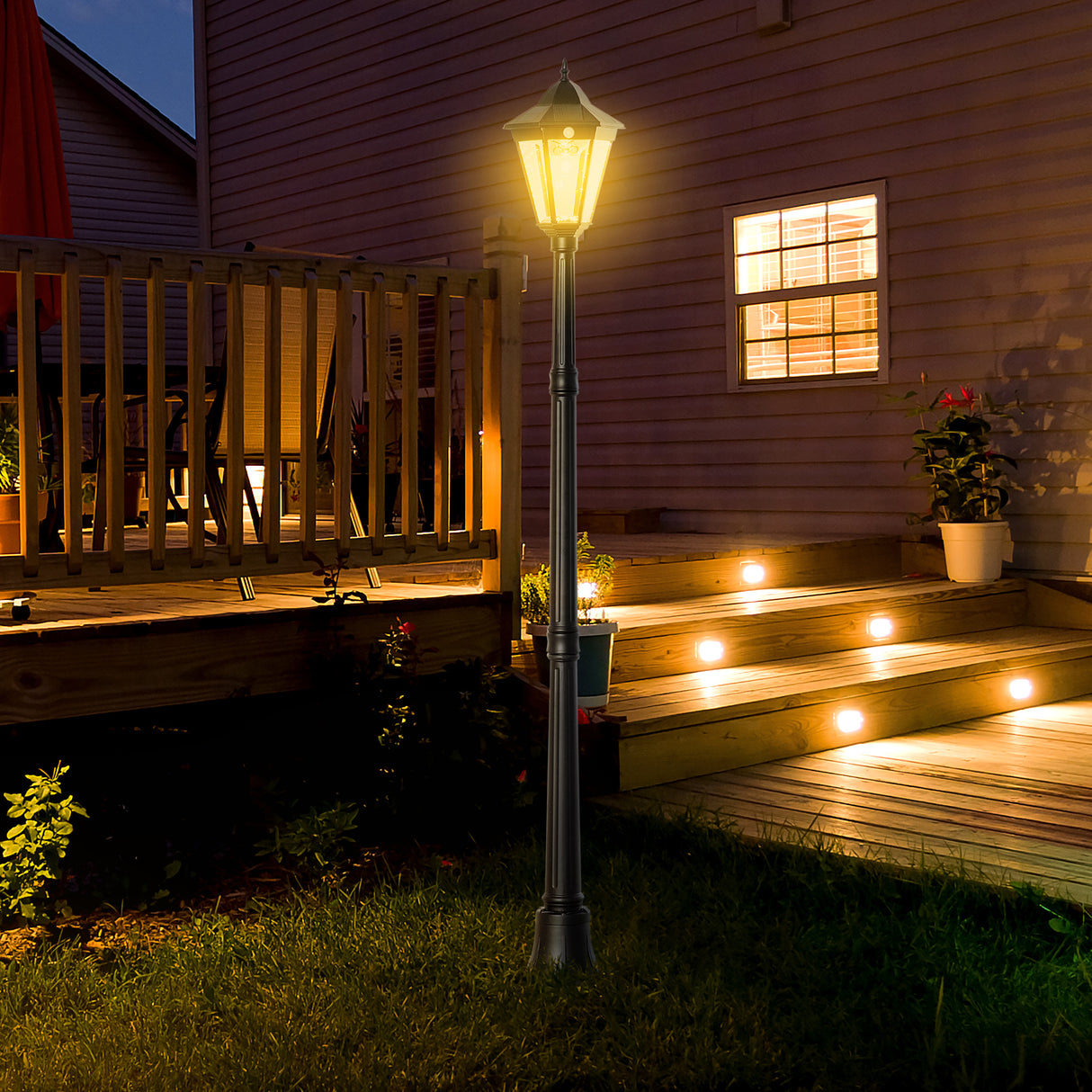 easycomfort easycomfort lampione solare da giardino con luce led e sensore di movimento alluminio e vetro 22x22x196 cm nero