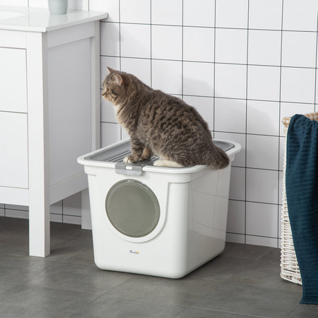 easycomfort easycomfort lettiera per gatti chiusa a 2 ingressi con vassoio e paletta in plastica pe 44x55x39 cm bianco