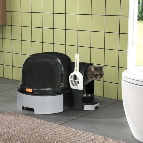 easycomfort easycomfort lettiera per gatti chiusa con coperchio vassoio estraibile e paletta in pp e pc 52x60x42 cm grigio scuro