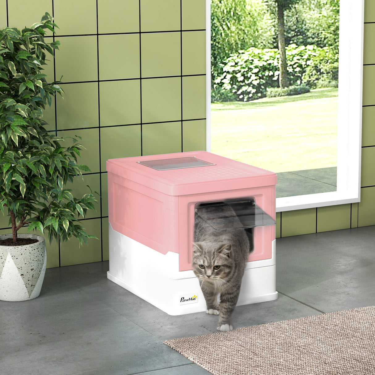 easycomfort easycomfort lettiera per gatti chiusa in pp a 2 porte con paletta e vassoio estraibile 47 5x35 5x36 7 cm rosa e bianco