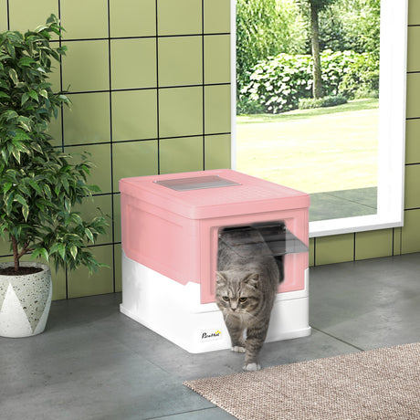 easycomfort easycomfort lettiera per gatti chiusa in pp a 2 porte con paletta e vassoio estraibile 47 5x35 5x36 7 cm rosa e bianco