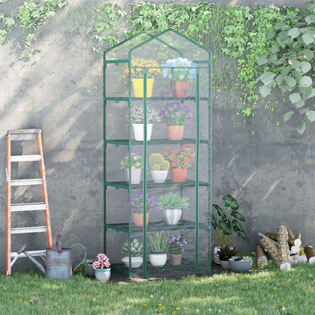 easycomfort easycomfort mini serra da giardino e terrazza per piante a 5 ripiani in acciaio con copertura in pvc 69x49x193 cm verde