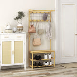 easycomfort easycomfort mobile appendiabiti 3 in 1 in bambu con 10 ganci 2 aste e panca scarpiera 70x31x170 cm marrone