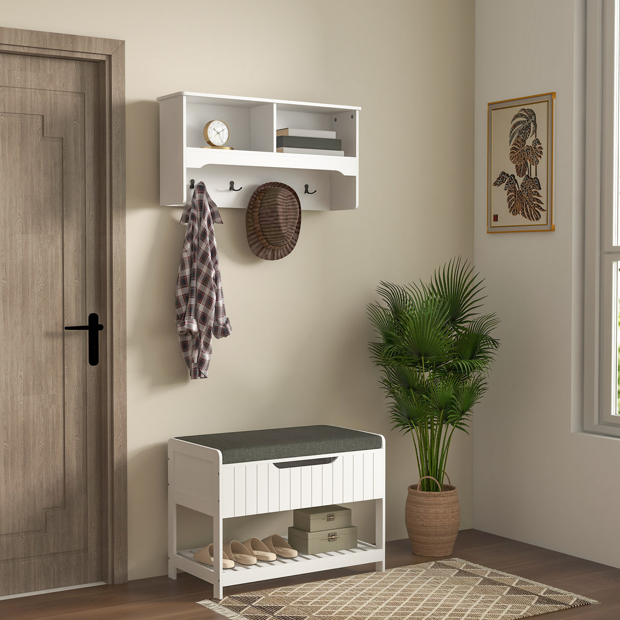 easycomfort easycomfort mobile appendiabiti a muro con panca scarpiera per ingresso e corridoio 80x20x40 cm bianco