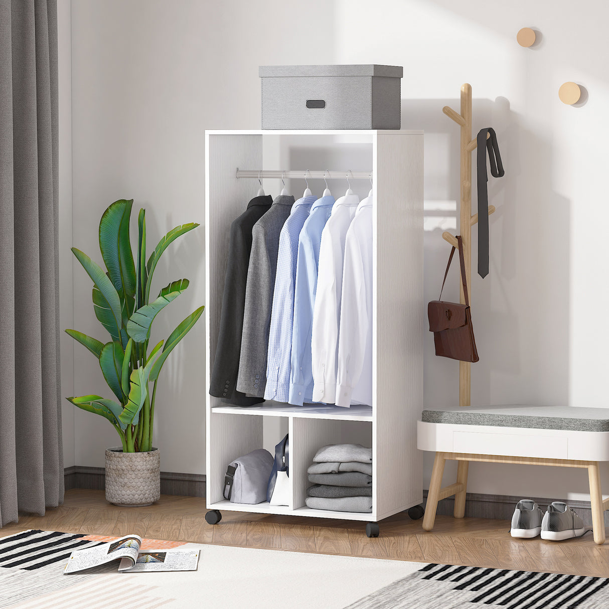 easycomfort easycomfort mobile appendiabiti con barra in alluminio e 2 ripiani aperti in truciolato 60x40x128 cm bianco