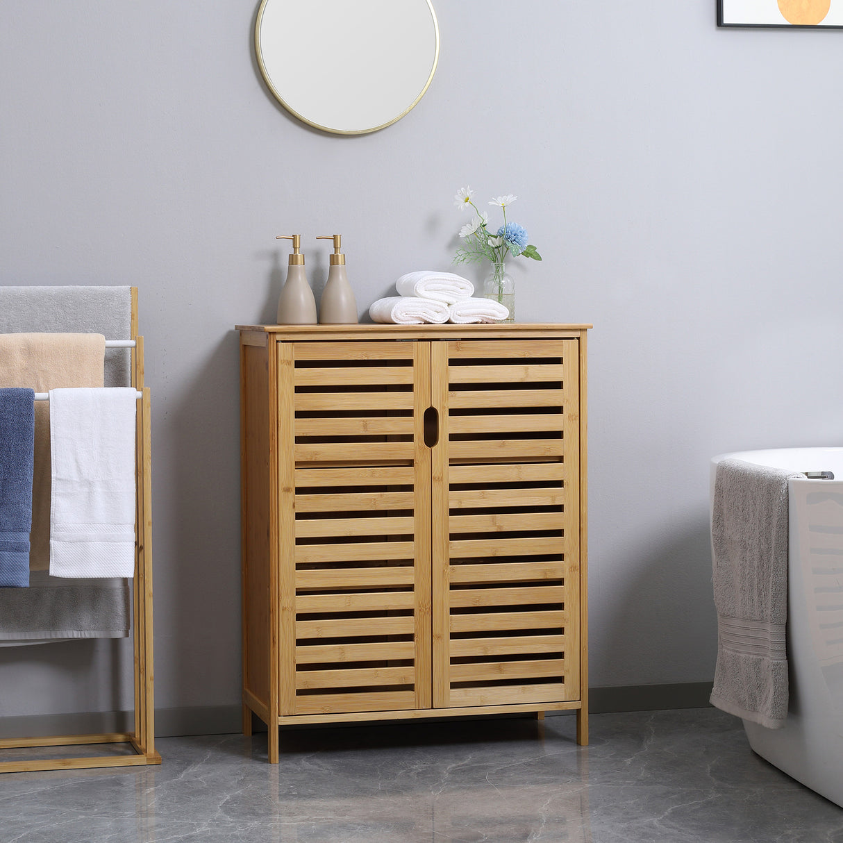 easycomfort easycomfort mobile bagno moderno a 2 ante con 2 ripiani ventilati in bambu 68x32x86 cm color legno