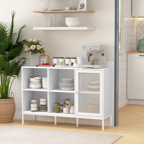 easycomfort easycomfort mobile buffet con 4 ripiani aperti e armadietto in truciolato e acciaio 120x37x81 5 cm bianco