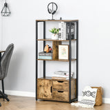 easycomfort easycomfort mobile libreria con 3 ripiani armadietto e 2 cassetti in truciolato e metallo 58x24x122 cm