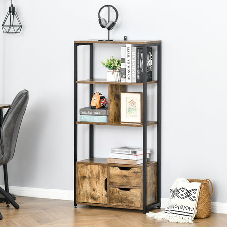 easycomfort easycomfort mobile libreria con 3 ripiani armadietto e 2 cassetti in truciolato e metallo 58x24x122 cm