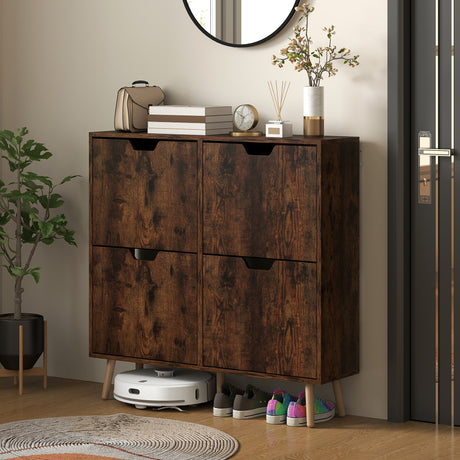 easycomfort easycomfort mobile scarpiera con 4 cassetti ribaltabili a 2 livelli per 16 paia in legno 95x26x95 cm marrone