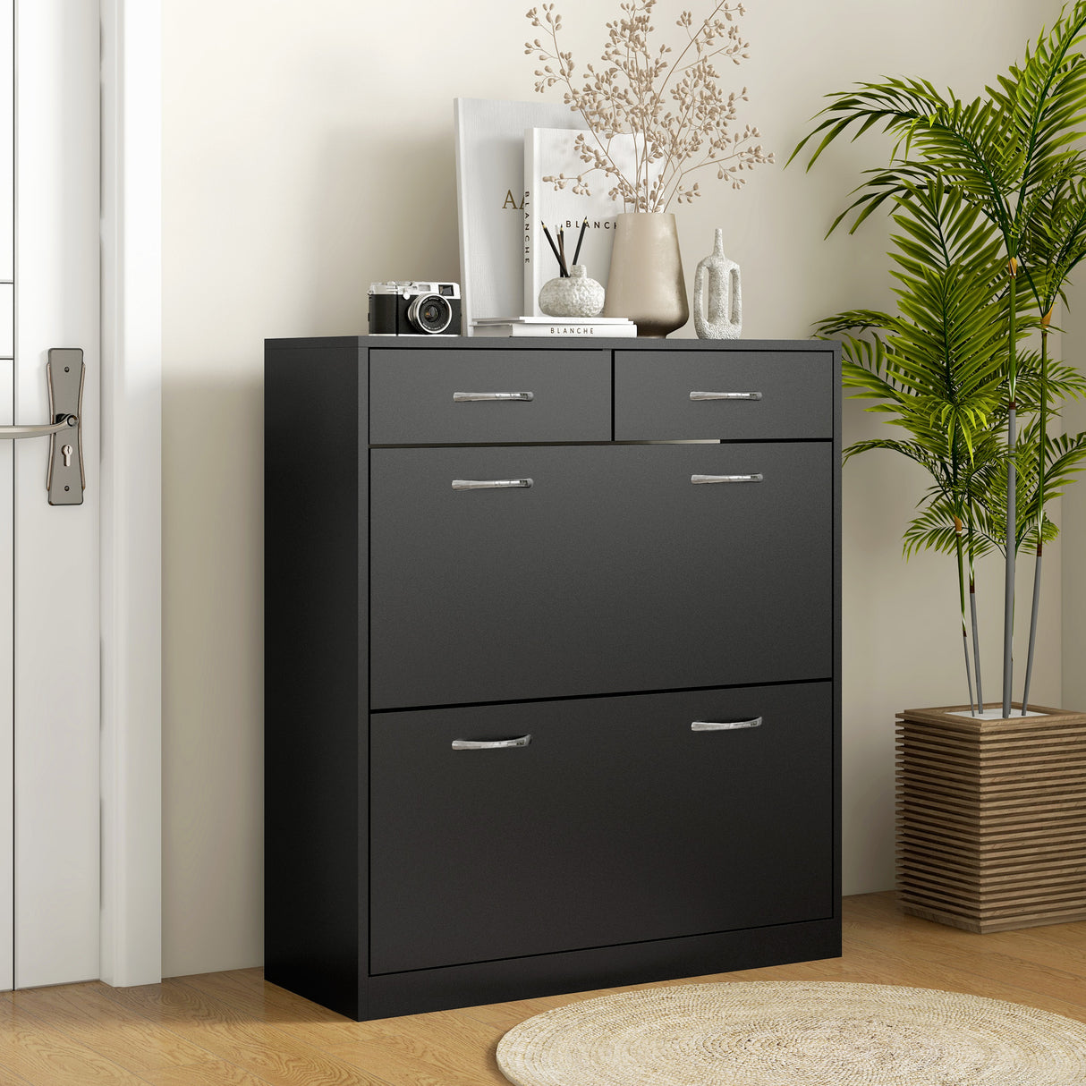 easycomfort easycomfort mobile scarpiera da 12 paia con 2 ripiani interni regolabili e 2 cassetti in legno 80x30x91 5 cm nero