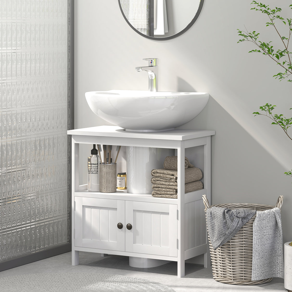 easycomfort easycomfort mobile sottolavabo con ripiano e armadietto intaglio e u e 2 ante 60x30x60 cm bianco