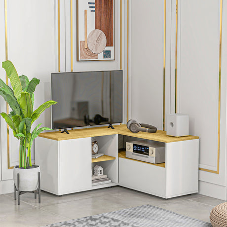 easycomfort easycomfort mobile tv a l per tv da 40 con 3 ripiani aperti e 2 armadietti in truciolato 90x90x45 cm