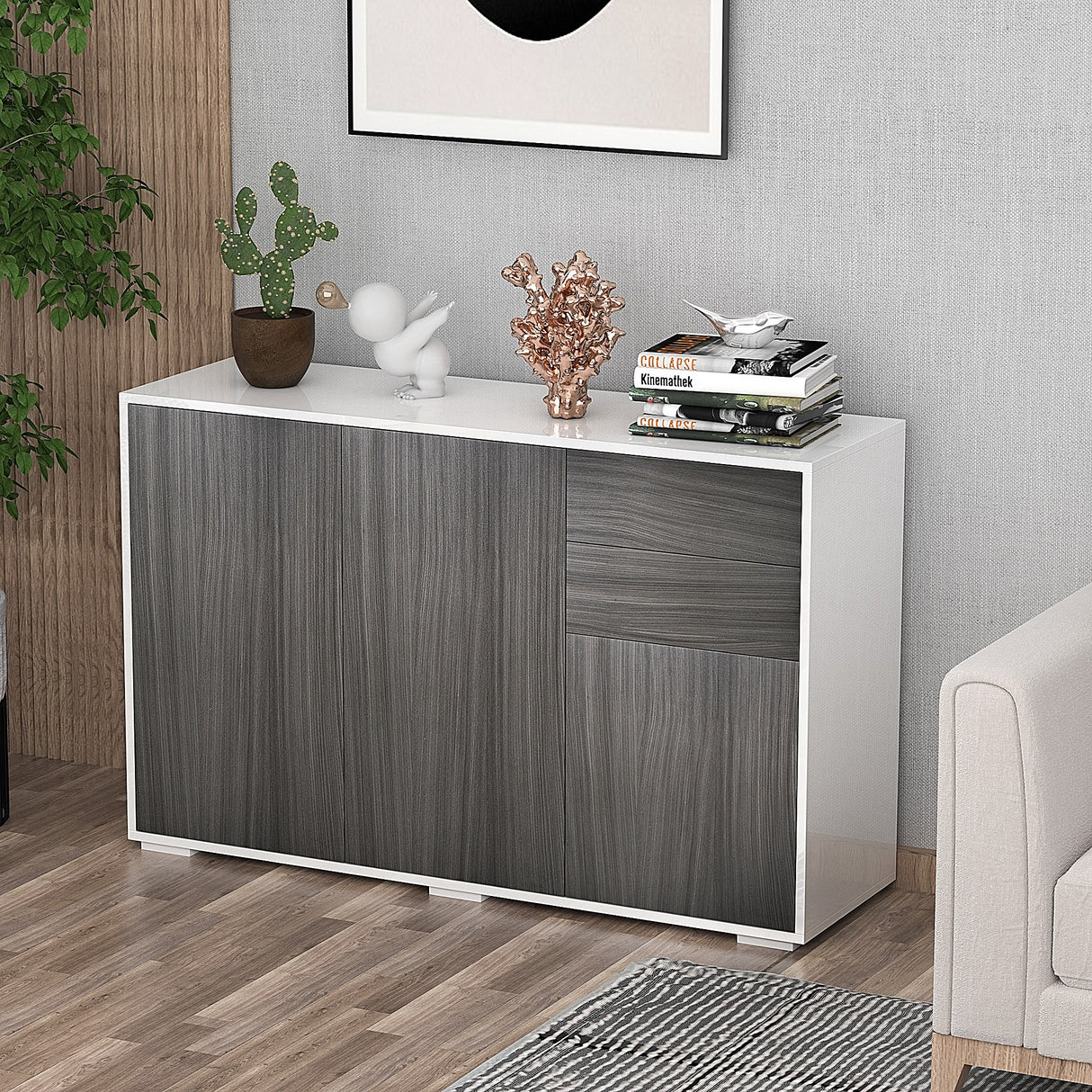 easycomfort easycomfort mobiletto armadietto multiuso per soggiorno cucina ufficio 2 cassetti e 2 armadietti con apertura a pressione grigio