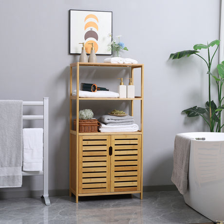 easycomfort easycomfort mobiletto bagno con 2 ripiani aperti e armadietto a 2 ante in bambu 60x30x120cm