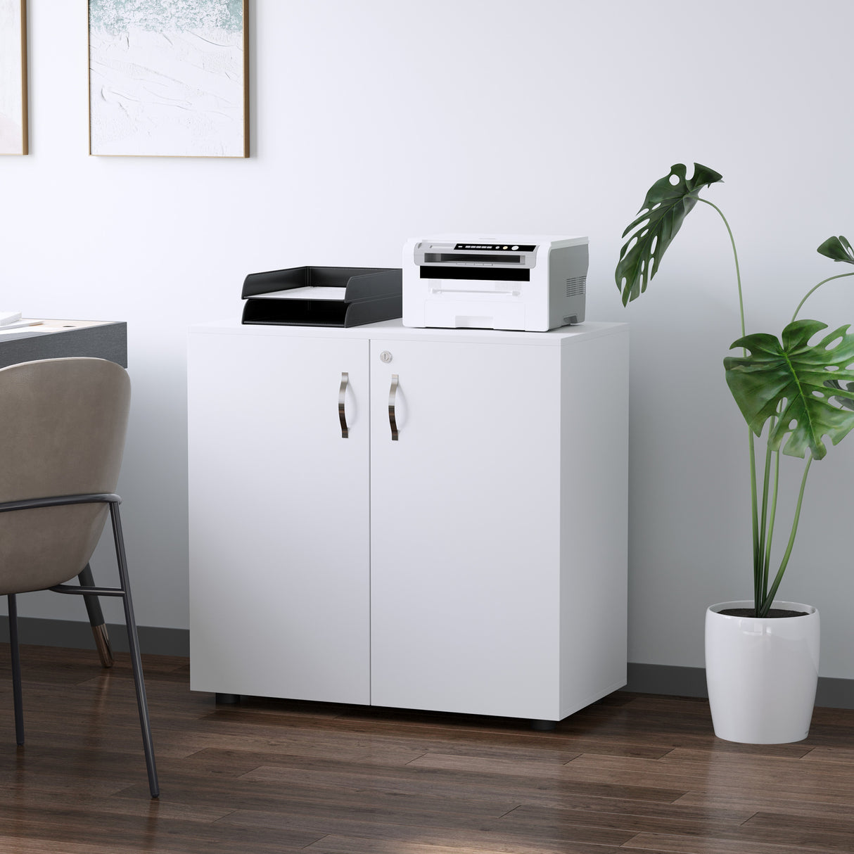 easycomfort easycomfort mobiletto da ufficio multiuso con serratura armadietto per documenti con 2 ante e mensola interna in legno bianco 80x40x80cm