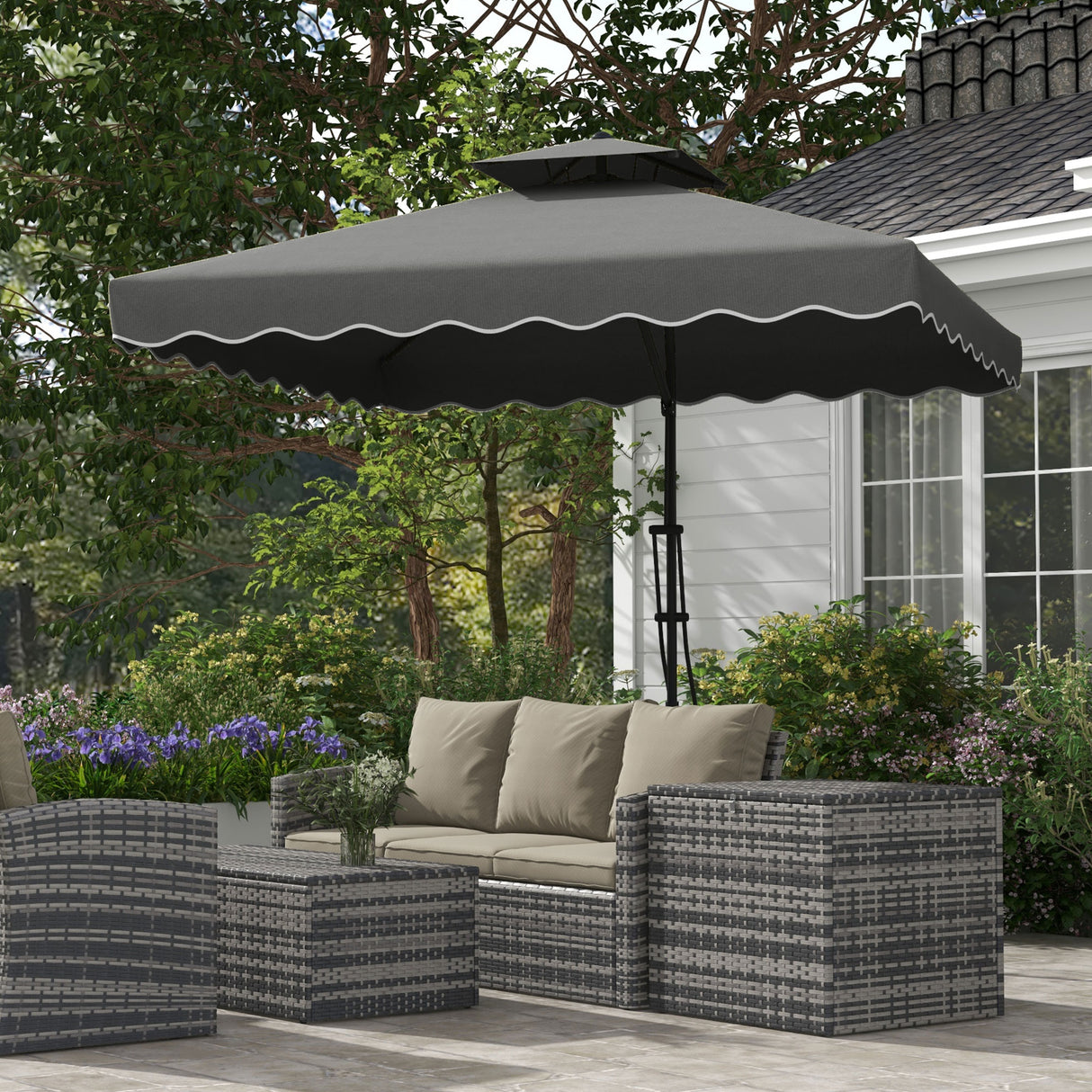 easycomfort easycomfort ombrellone a sbalzo con doppio tetto apertura a manovella e base a croce 2 5x2 5m grigio