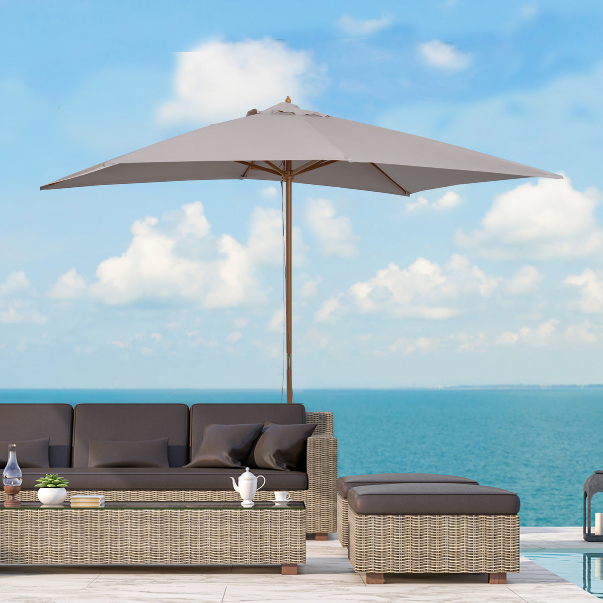 easycomfort easycomfort ombrellone da giardino 2x3 m impermeabile in legno con copertura rimovibile in poliestere grigio