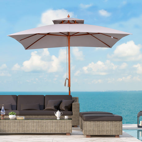 easycomfort easycomfort ombrellone da giardino 3x3m con 8 stecche in bambu e copertura parasole a 2 livelli grigio