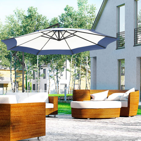easycomfort easycomfort ombrellone da giardino a braccio 3x2 m con manovella metallo e poliestere blu scuro e crema