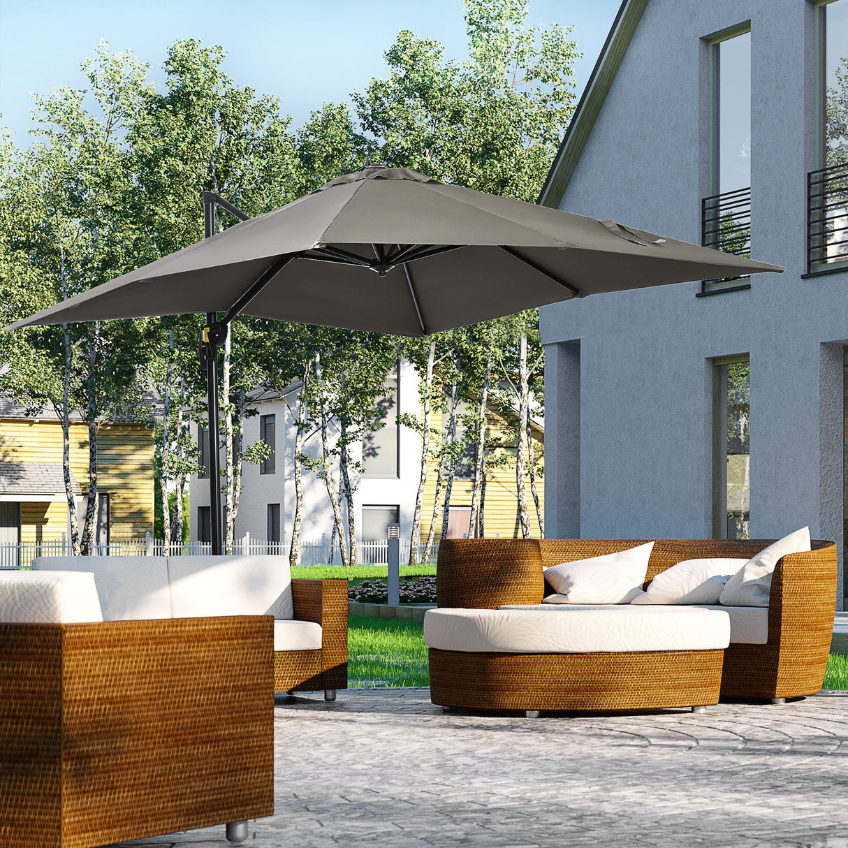easycomfort easycomfort ombrellone da giardino a manovella 2 5x2 5 m con rotazione 360 e parasole regolabile grigio chiaro