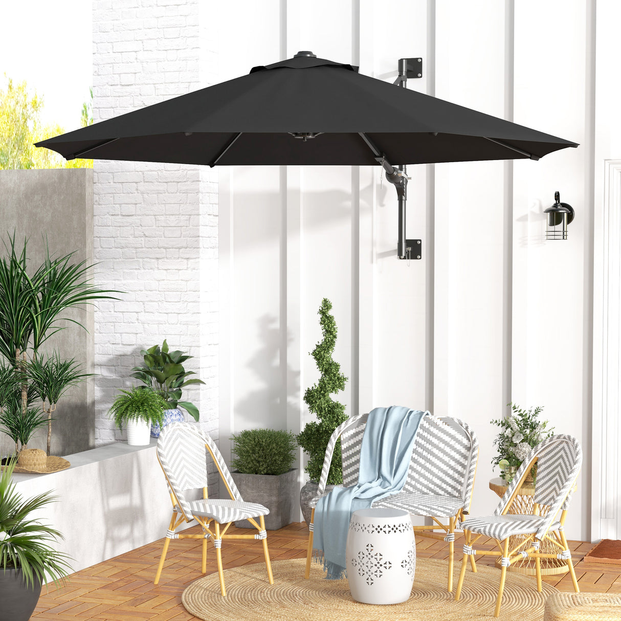 easycomfort easycomfort ombrellone da giardino a parete girevole a 180 con manovella e 8 stecche grigio