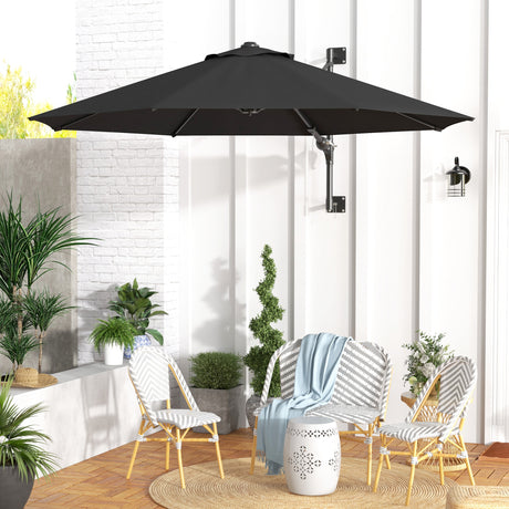 easycomfort easycomfort ombrellone da giardino a parete girevole a 180 con manovella e 8 stecche grigio