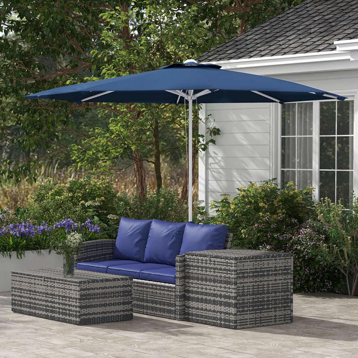 easycomfort easycomfort ombrellone da giardino ad altezza regolabile in metallo e poliestere 292x242 cm blu scuro