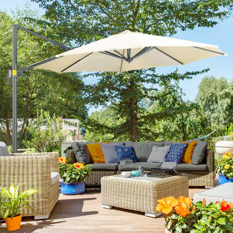 easycomfort easycomfort ombrellone da giardino decentrato 3x2 5 m con angolazione regolabile e girevole a 360 crema