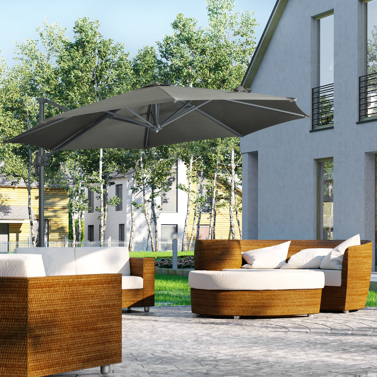 easycomfort easycomfort ombrellone da giardino decentrato 3x2 5 m girevole a 360 con angolazione regolabile grigio