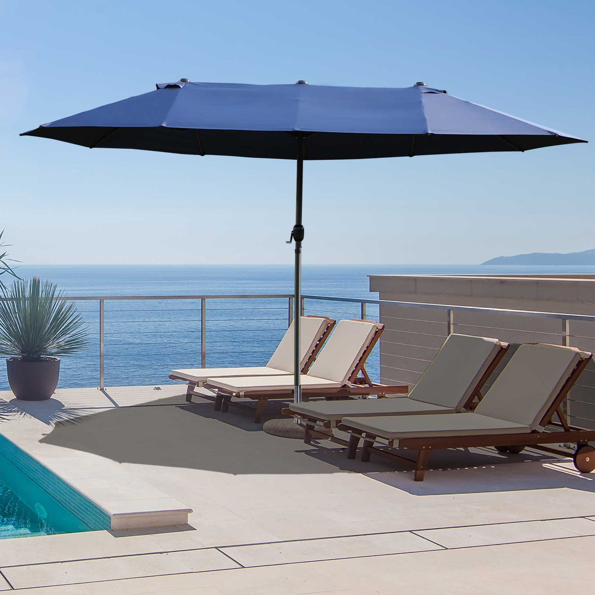 easycomfort easycomfort ombrellone da giardino doppio con apertura a manovella acciaio e poliestere 460x270x240 cm blu