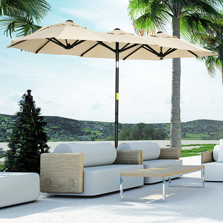 easycomfort easycomfort ombrellone da giardino doppio inclinabile con apertura a manovella 295x152x222 cm cachi