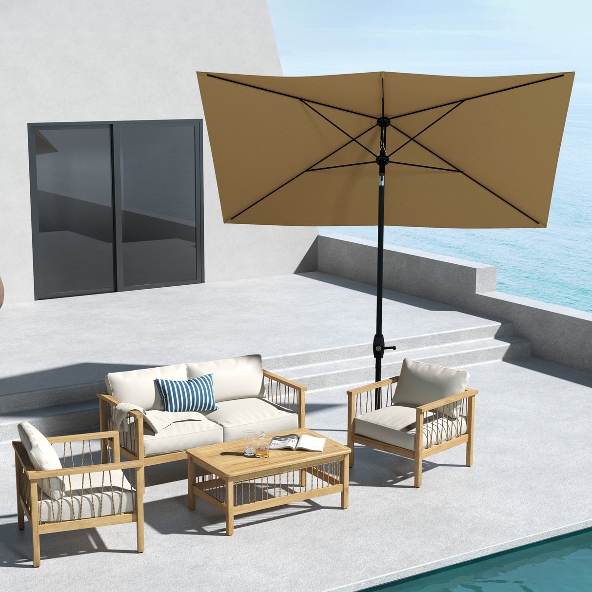 easycomfort easycomfort ombrellone da giardino rettangolare 3x2 m con apertura a manovella e inclinabile caffe