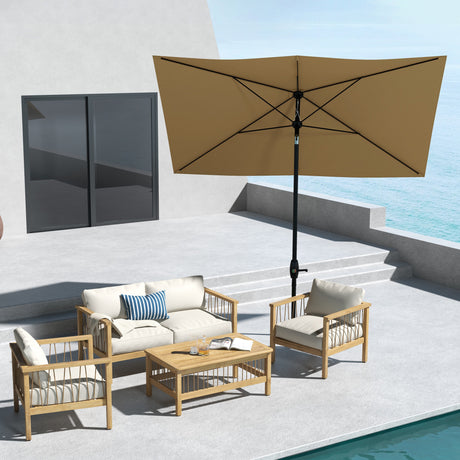 easycomfort easycomfort ombrellone da giardino rettangolare 3x2 m con apertura a manovella e inclinabile caffe
