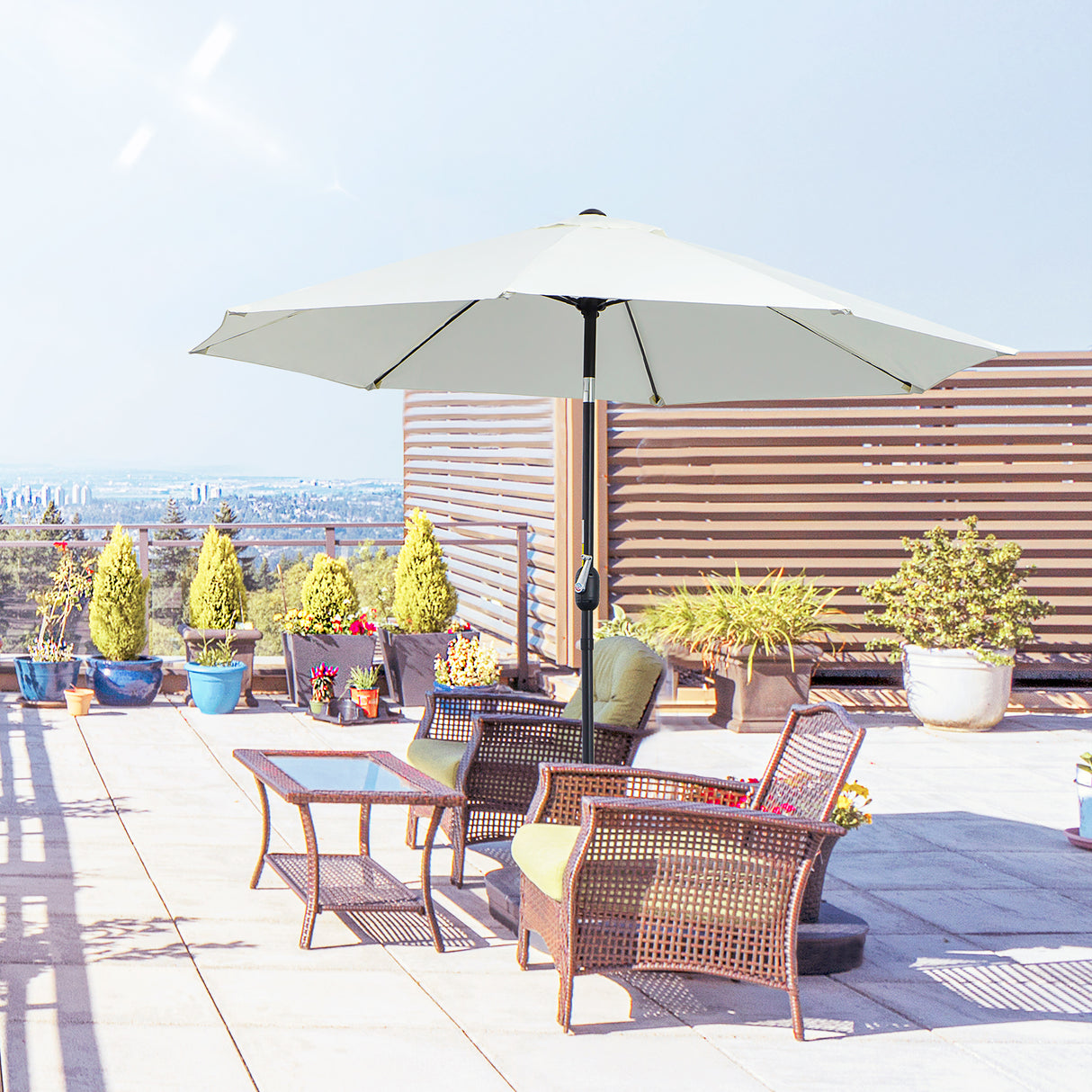 easycomfort easycomfort ombrellone da giardino rotondo con manovella e inclinabile a 3 livelli 265x240 cm crema