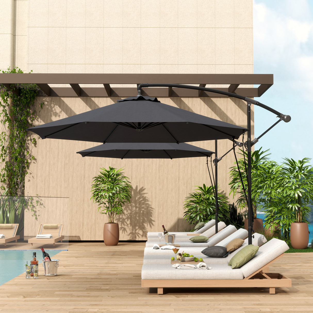 easycomfort easycomfort ombrellone da giardino rotondo inclinabile e girevole manovella e protezione upf 50 3 m grigio scuro