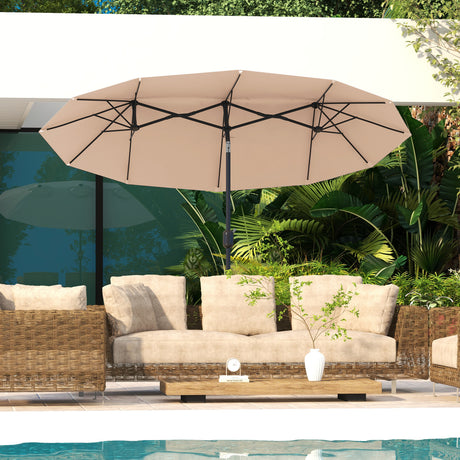 easycomfort easycomfort ombrellone doppio inclinabile a 45 con manovella e prese daria in acciaio e poliestere 285x147x227 cm caffe