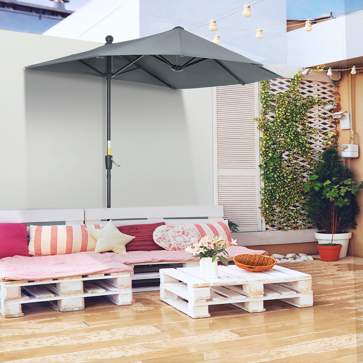 easycomfort easycomfort ombrellone semicircolare con manovella e tettuccio anti uv 200x190x240 cm grigio