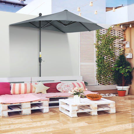 easycomfort easycomfort ombrellone semicircolare con manovella e tettuccio anti uv 200x190x240 cm grigio